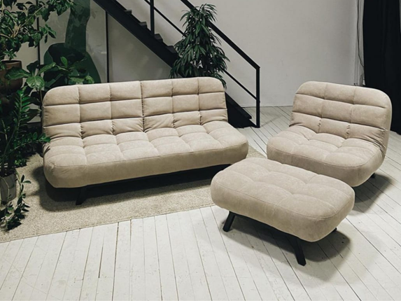Комплект мебели Абри цвет бежевый диван + кресло +пуф пора металл в Новосибирске - изображение