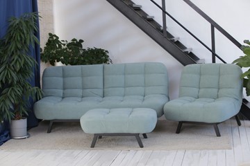 Комплект мебели Абри цвет мята кресло + диван + пуф опора металл в Новосибирске