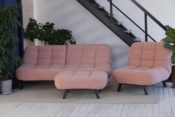 Комплект мебели Абри розовый кресло + диван + пуф опора металл в Новосибирске - предосмотр