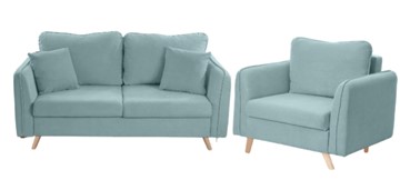 Комплект мебели Бертон голубой диван+ кресло в Новосибирске - предосмотр