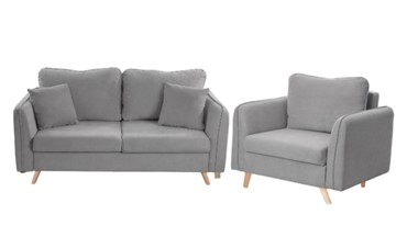 Комплект мебели Бертон серый диван+ кресло в Новосибирске
