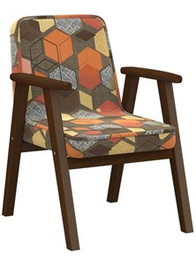 Кресло Ретро ткань геометрия коричневый, каркас орех в Новосибирске