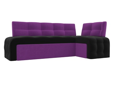Раскладной кухонный диван Люксор угловой, Черный/Фиолетовый (микровельвет) в Новосибирске