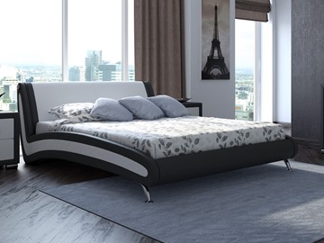 Спальная кровать Corso-2 180х200, Экокожа (Черный с белым) в Новосибирске