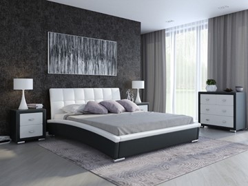 Кровать спальная Corso-1L 140x200, Экокожа (Черный с белым) в Новосибирске
