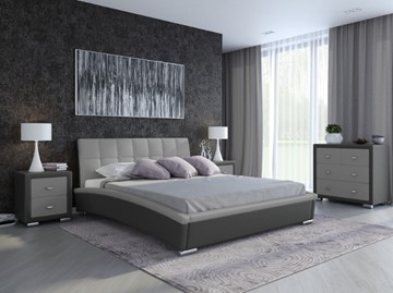 Кровать 2-х спальная Corso-1L 140x200, Экокожа (Темно-серый с серым) в Новосибирске