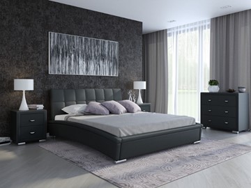 Кровать в спальню Corso-1L 160x200, Экокожа (Черный) в Новосибирске