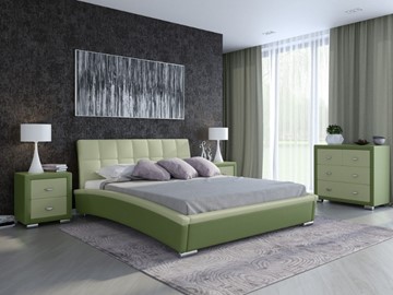 Кровать спальная Corso-1L 200x200, Экокожа (Олива и зеленое яблоко) в Новосибирске
