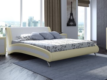 Кровать в спальню Corso-2 180х200, Экокожа (Кремовый с белым) в Новосибирске