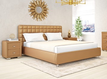 Спальная кровать Corso-3 200x200, Экокожа (Латунный перламутр) в Новосибирске