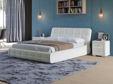 Двуспальная кровать Corso-6 160х200, Экокожа (Кайман белый) в Новосибирске