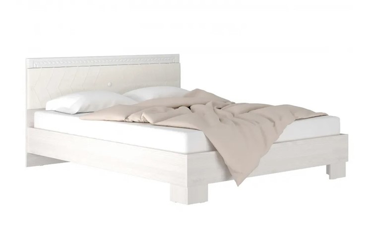 Спальная кровать Гертруда, М8, 160х200 Экокожа с пуговицами без основания, белая лиственница/ясень жемчужный в Новосибирске - изображение 1
