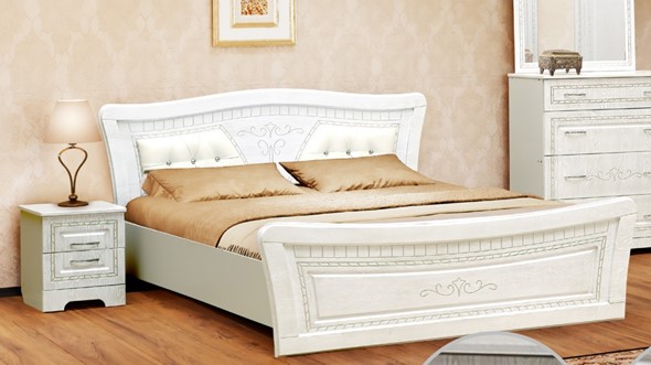 Спальная кровать Франческа 160х200 с ортопедическим основанием, ясень анкор светлый/дуб шервуд/иск. кожа перламутровый глянец в Новосибирске - изображение