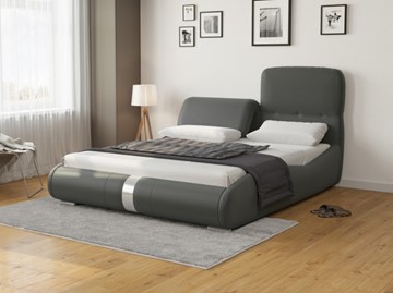 Кровать 2-спальная Лукка 160х200, Экокожа (Темно-серый) в Новосибирске