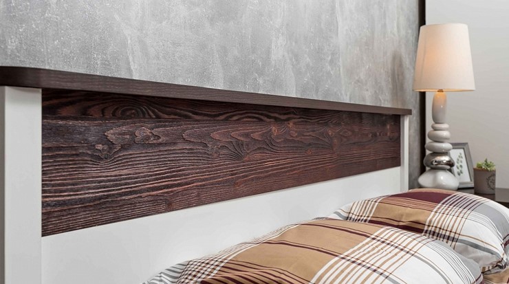 Кровать двуспальная Норвуд 32 с гибкими ламелями дерево, Белый-Орех шоколадный в Новосибирске - изображение 4