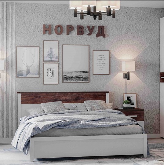 Двуспальная кровать Норвуд 32 с гибкими ламелями металл, Белый-Орех шоколадный в Новосибирске - изображение 1