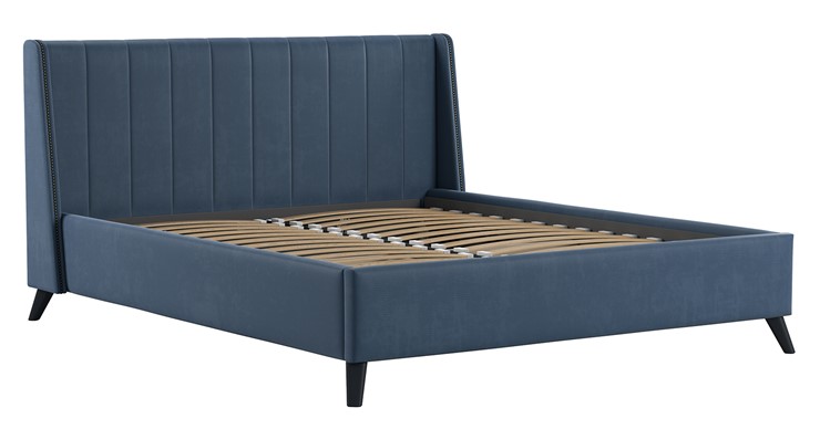 Двуспальная кровать с механизмом Мелисса 180,арт. Тори 83 велюр (серо-синий) + кроватное дно в Новосибирске - изображение 1