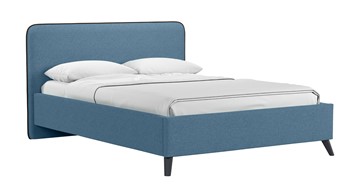 Кровать с механизмом полуторная Миа, 140 Bravo blue (светло-синий) / кант Лайт 10 Велюр (коричневый) + кроватное дно в Новосибирске