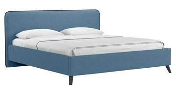 Двуспальная кровать с механизмом Миа, 180 Bravo blue (светло-синий) / кант Лайт 10 Велюр (коричневый) + кроватное дно в Новосибирске