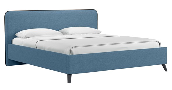 Двуспальная кровать с механизмом Миа, 180 Bravo blue (светло-синий) / кант Лайт 10 Велюр (коричневый) + кроватное дно в Новосибирске - изображение