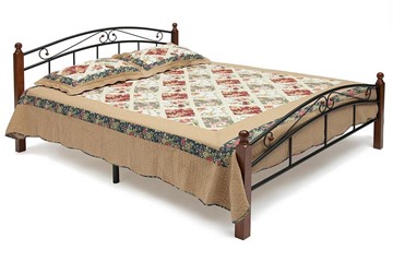 Кровать с основанием AT-8077 дерево гевея/металл, 140*200 см (middle bed), красный дуб/черный в Новосибирске