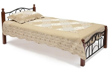 Спальная кровать AT-808 дерево гевея/металл, 90*200 см (Single bed), красный дуб/черный в Новосибирске