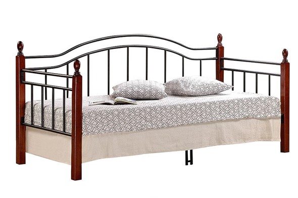 Спальная кровать LANDLER дерево гевея/металл, 90*200 см (Day bed), красный дуб/черный в Новосибирске - изображение