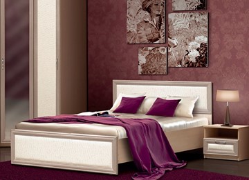 Кровать 1,5-спальная Камелия, 1400, шимо светлый/белый кожзам в Новосибирске