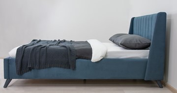 Кровать полутороспальная Мелисса 140, арт. Тори 83 велюр (серо-синий) + кроватное дно в Новосибирске - предосмотр 6