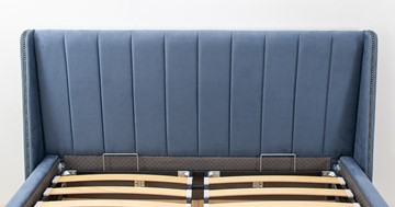 Кровать полутороспальная Мелисса 140, арт. Тори 83 велюр (серо-синий) + кроватное дно в Новосибирске - предосмотр 8