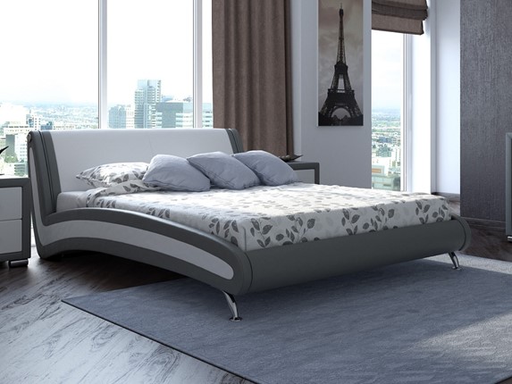 Кровать Corso-2 160х200, Экокожа (Серый с белым) в Новосибирске - изображение