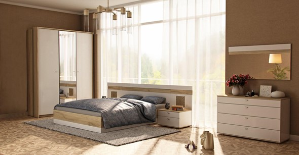 Модульная спальня Фиджи №1, Дуб золотой/Белый в Новосибирске - изображение