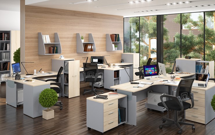 Комплект офисной мебели OFFIX-NEW для 4 сотрудников с двумя шкафами в Новосибирске - изображение 1