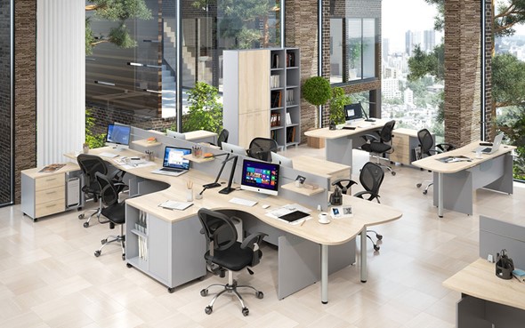 Комплект офисной мебели OFFIX-NEW для 4 сотрудников с двумя шкафами в Новосибирске - изображение