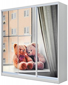 Шкаф детский  ХИТ 23-20/2-777-26, Мишки на окне, Белый в Новосибирске - предосмотр