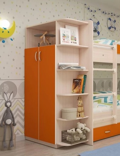 Детский шкаф Мая корпус Млечный дуб, фасад Оранжевый в Новосибирске - изображение 1