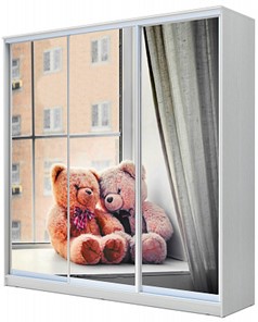 Шкаф детский  Хит-23-18/2-777-26, Мишки на окне Белый в Новосибирске - предосмотр