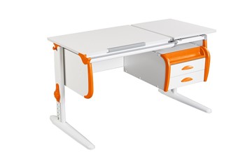 Детский стол-трансформер Дэми 1/75-40 (СУТ.25) + Tumba 3  белый/белый/Оранжевый в Новосибирске