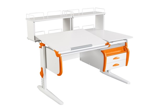 Детский стол-трансформер 1/75-40 (СУТ.25) + Polka_zz 1/600 (2 шт.) + Tumba 3  белый/белый/Оранжевый в Новосибирске - изображение
