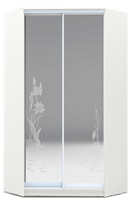 Угловой шкаф 2300х1103, ХИТ У-23-4-66-01, цапля, 2 зеркала, белая шагрень в Новосибирске