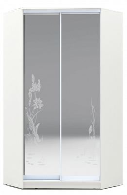 Угловой шкаф 2300х1103, ХИТ У-23-4-66-01, цапля, 2 зеркала, белая шагрень в Новосибирске - изображение