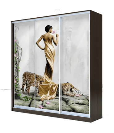 Шкаф 3-х дверный 2200х1770х620, Девушка с леопардом ХИТ 22-18/2-777-03 Венге Аруба в Новосибирске - изображение