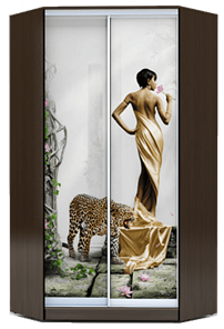 Шкаф угловой 2300х1103, ХИТ У-23-4-77-03, Девушка с леопардом, венге в Новосибирске