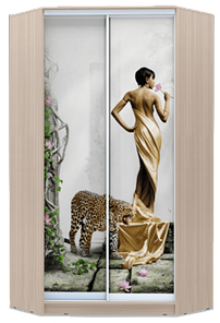 Угловой шкаф 2300х1103, ХИТ У-23-4-77-03, Девушка с леопардом, шимо светлый в Новосибирске