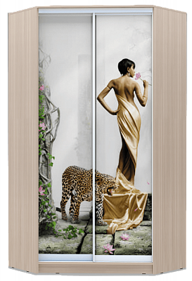 Угловой шкаф 2300х1103, ХИТ У-23-4-77-03, Девушка с леопардом, шимо светлый в Новосибирске - изображение