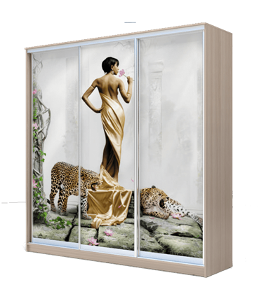 Шкаф 3-х створчатый 2400х2000х620, наполнение №2, Девушка с леопардом ХИТ 24-20-777-03 Ясень Шимо Светлый в Новосибирске - изображение