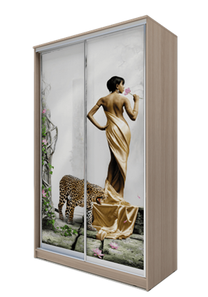 Шкаф 2-х створчатый 2400х1500х620, Девушка с леопардом ХИТ 24-15-77-03 Ясень Шимо Светлый в Новосибирске - изображение