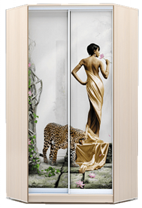 Угловой шкаф 2200х1103, ХИТ У-22-4-77-03, Девушка с леопардом, дуб млечный в Новосибирске