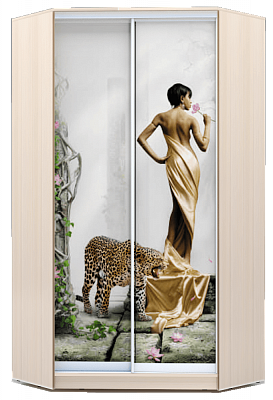 Угловой шкаф 2200х1103, ХИТ У-22-4-77-03, Девушка с леопардом, дуб млечный в Новосибирске - изображение