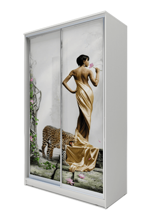 Шкаф 2-х дверный 2400х1365х620, Девушка с леопардом ХИТ 24-14-77-03 Белая шагрень в Новосибирске - изображение